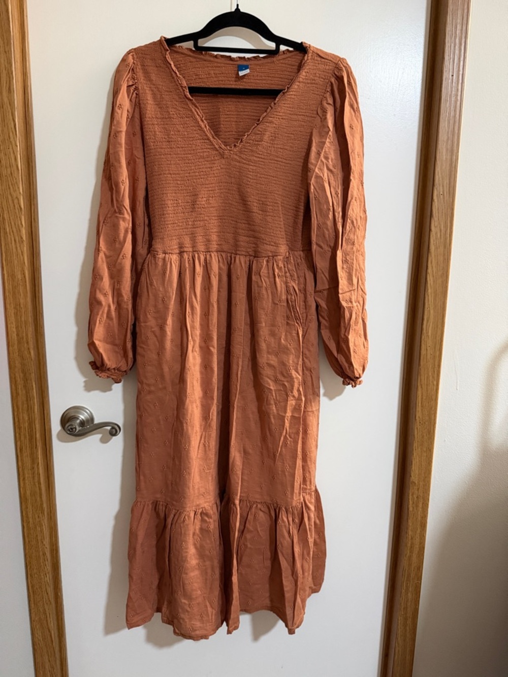 Old Navy Rust Orange Smocked Bodice Tiered Midi Dress